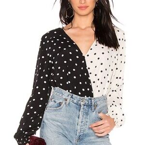 Sanctuary XS Polka Dot V-Neck Blouse - Black and White